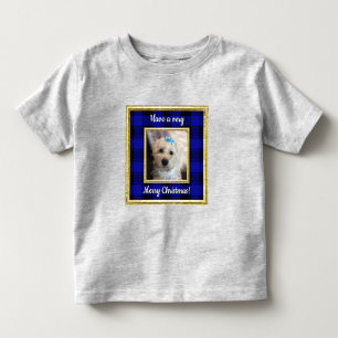 Camiseta Infantil Foto personalizada Quadro Natal Azul e Xadrez Pret