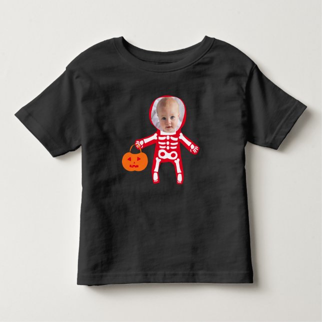 Camiseta Infantil Foto personalizada, truque de esqueleto do Hallowe (Frente)