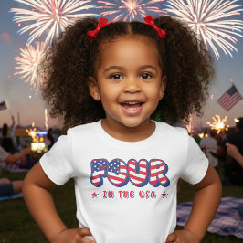 Camiseta Infantil Fourth Birthday Party Patriotic USA Flag July 4th