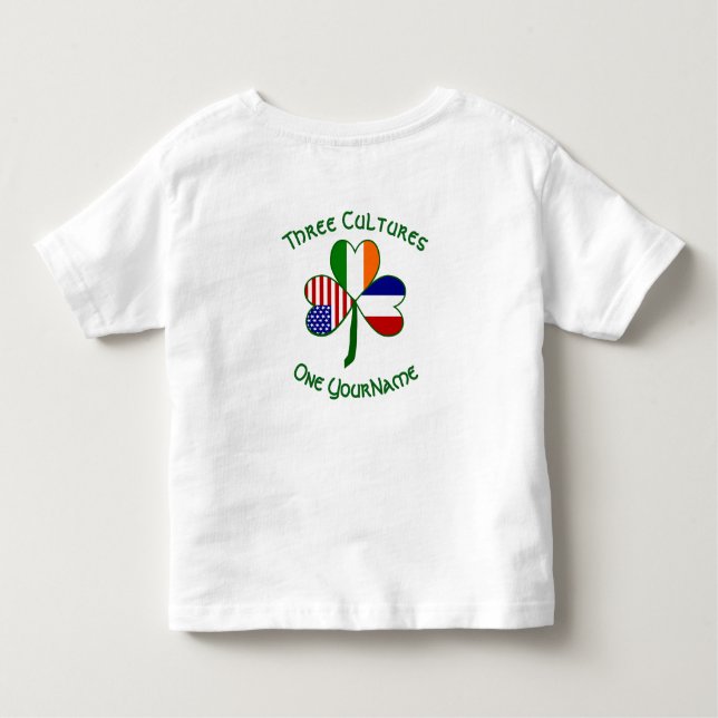 Camiseta Infantil França Irlanda EUA Shamrock Flag Personalizado (Verso)