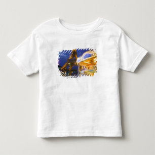 Camiseta Infantil França, Paris. Torre Eiffel no crepúsculo nevoeiro