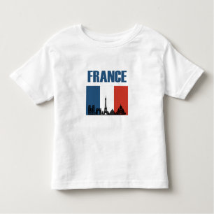 Camiseta Infantil França Viagem - Paris City Skyline French Flag