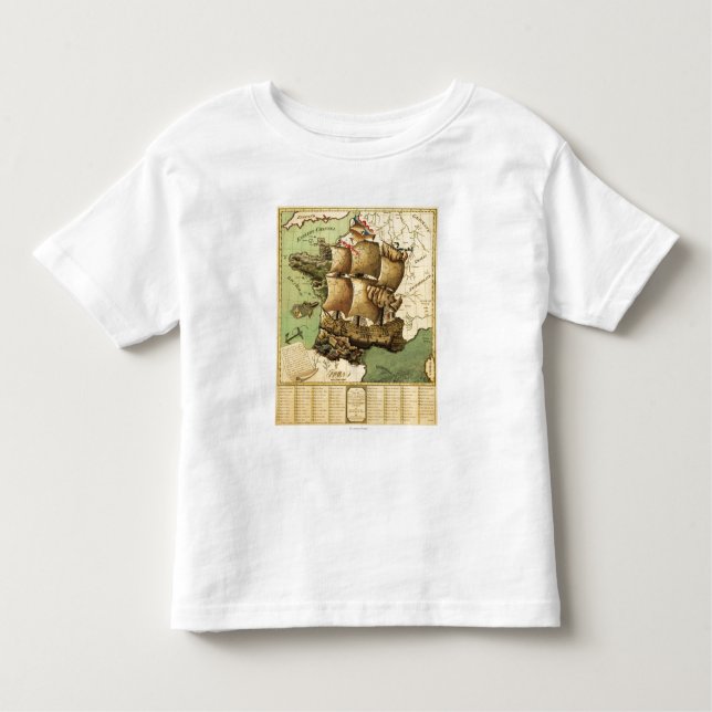 Camiseta Infantil France representou como um mapa de ShipPanoramic (Frente)