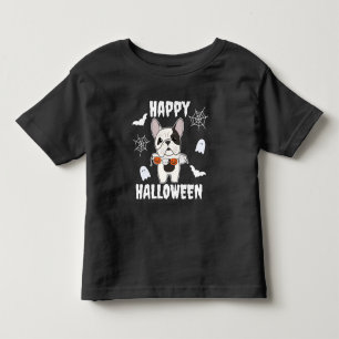 Camiseta Infantil Francês Buldogue Feliz Cachorro de Halloween