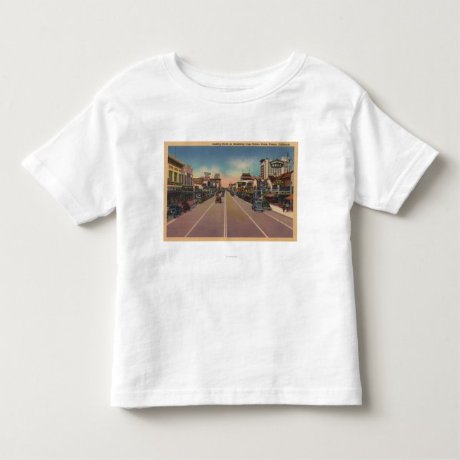 Camiseta Infantil Fresno, opinião de CA - norte em Broadway (Frente)