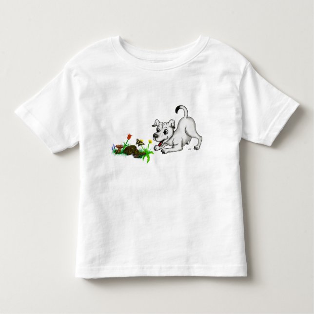 Camiseta Infantil Frühlingserwachen, Welpe mit Schmetterling (Frente)