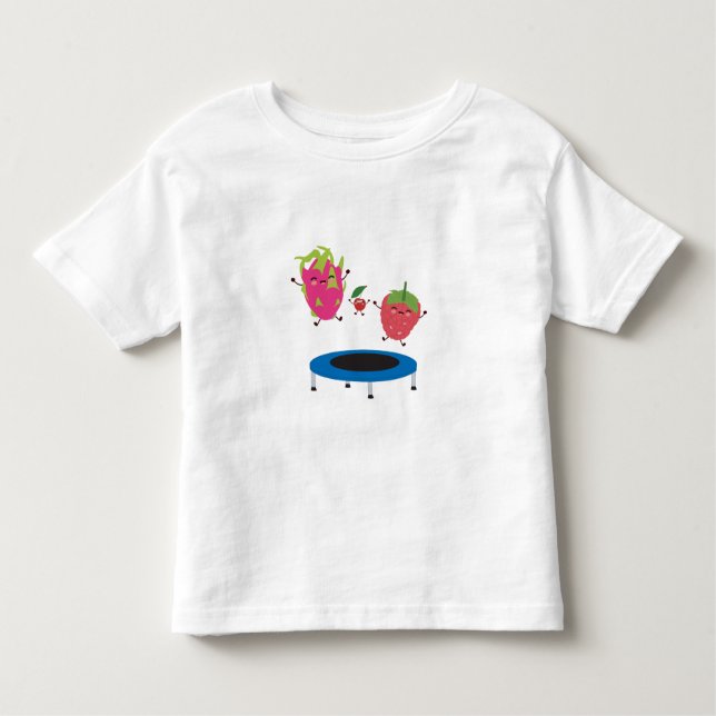 Camiseta Infantil Fruta Pulando Em Trampoline (Frente)