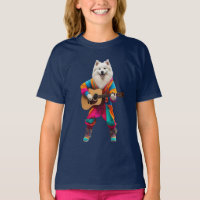 Camiseta Infantil Funny Samoyed Rock Star