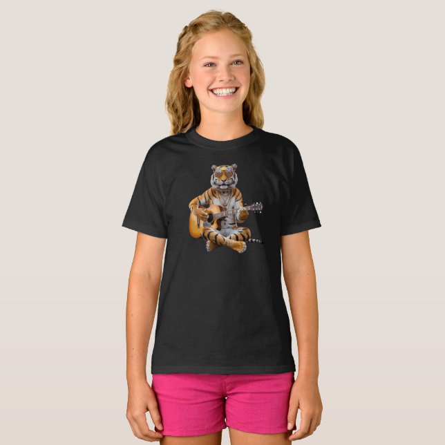 Camiseta Infantil Funny Tiger Rock Star (Frente Completa)