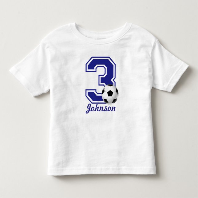 Camiseta Infantil Futebol de aniversário de 3 anos, personalizado de (Frente)