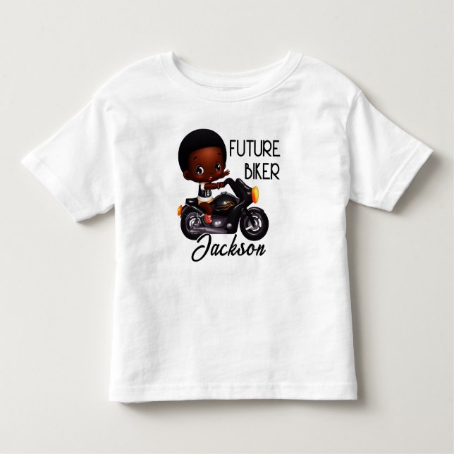 Camiseta Infantil Futuro Biker com Criança e Motocicleta (Frente)