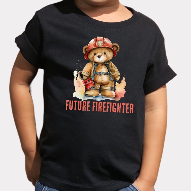Camiseta Infantil Futuro Bombeiro Aguarela Urso de Pelúcia Bombeiro  (Criador carregado)