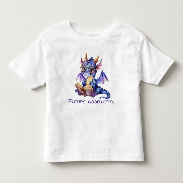 Camiseta Infantil Futuro Bookworm Roxo Dragão Leitura Bebê (Frente)
