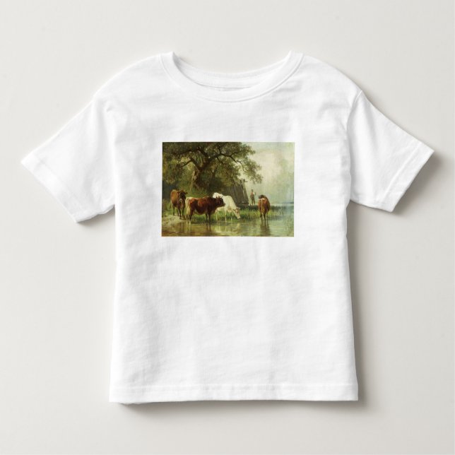 Camiseta Infantil Gado que molha em uma paisagem do rio (Frente)