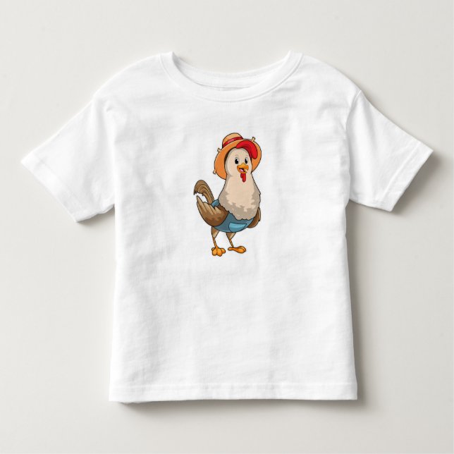 Camiseta Infantil Galinha como Farmer com Chapéu (Frente)