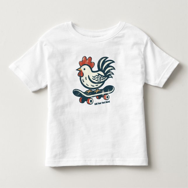Camiseta Infantil Galinha de Fazenda de Skateboard Engraçado Persona (Frente)