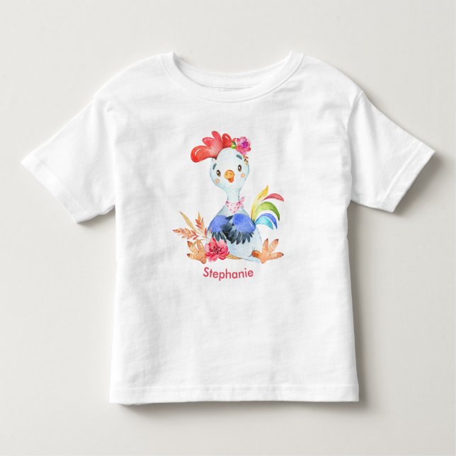 Camiseta Infantil Galo Pequeno de Cor de Água Rosa (Frente)