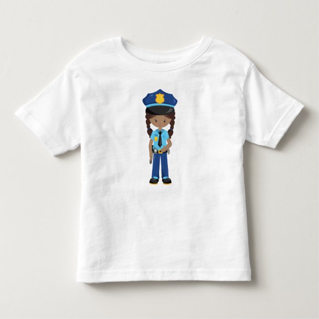 Camiseta Infantil Garota Afro-Americana, Garota da Polícia, Oficial  (Frente)