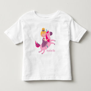 Camiseta Infantil Garota Amarelo-Bonita Andando em Unicórnio