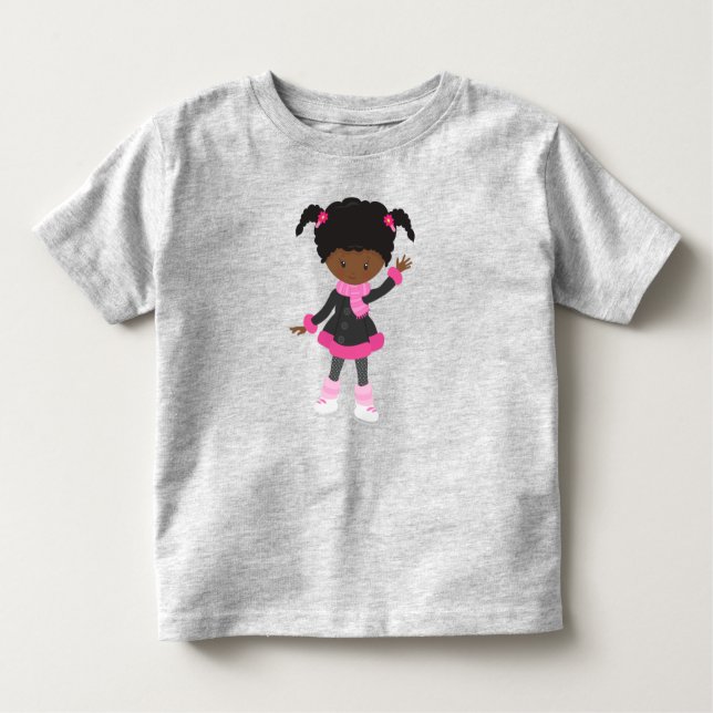 Camiseta Infantil Garota Americana Africana, Garota de Pé-Gelo, Garo (Frente)