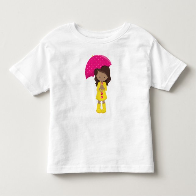 Camiseta Infantil Garota Americana Africana, Garota Em Casaco De Chu (Frente)