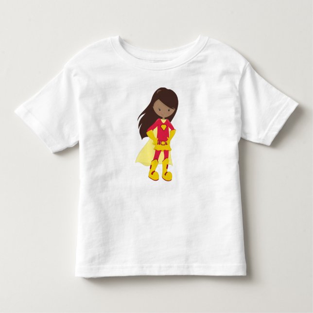 Camiseta Infantil Garota Americana Africana, Garota Super-Herói, Cos (Frente)