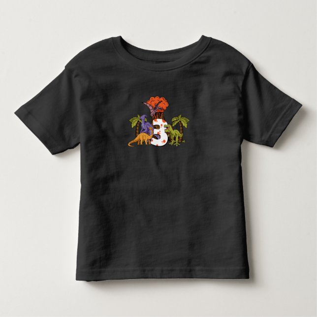 Camiseta Infantil Garota aniversário de 3 anos Dino Dinossauros 3 an (Frente)