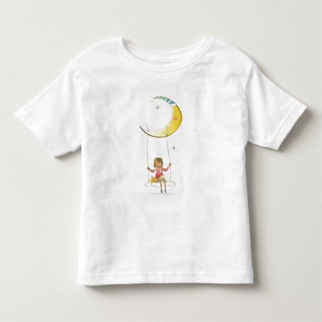 Camiseta Infantil Garota balançando em uma corda pendurada na lua cr (Frente)