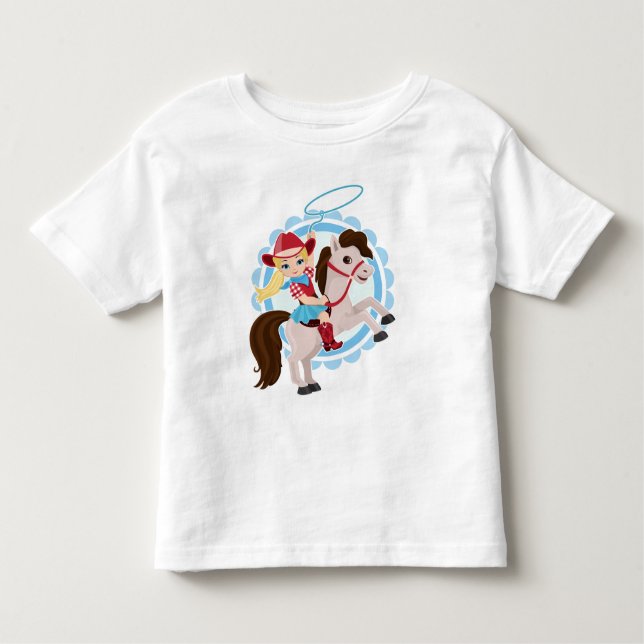 Camiseta Infantil Garota-branca do cavalo - Loura-de-rodeio (Frente)