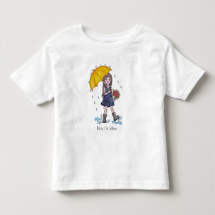 Camiseta Infantil Garota Com Guarda-Chuva Amarela Em Aquarela