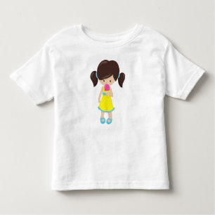 Camiseta Infantil Garota Com Sorvete, Garota Bonita, Cabelo Castanho