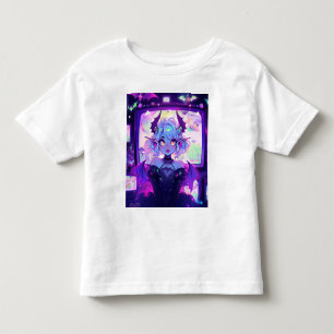 Camiseta Infantil Garota de Anime de Fantasia Cibernética Gótica Dem