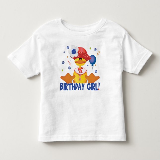 Camiseta Infantil Garota de Aniversário do Partido Ducky (Frente)
