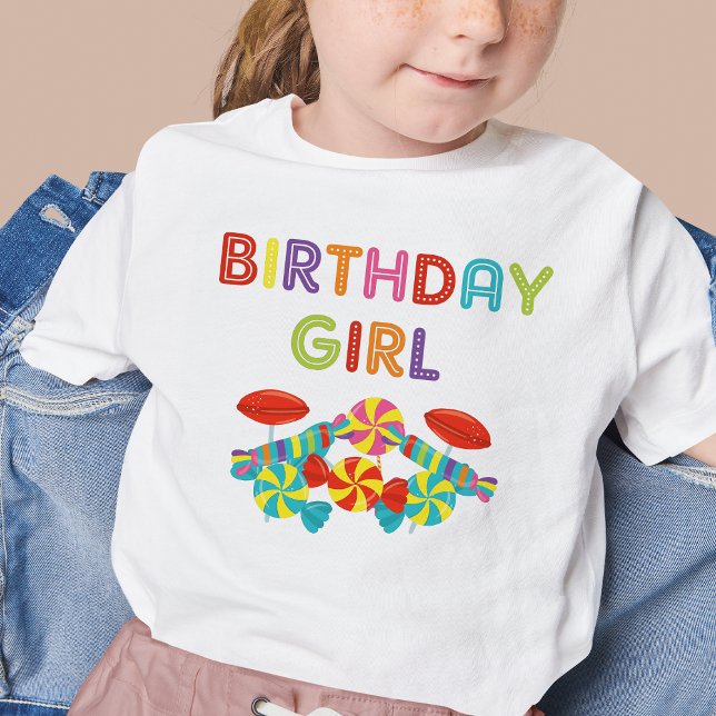 Camiseta Infantil Garota de aniversário doce e doce (Colorful Sweet Fun Candy Birthday Girl Toddler T-shirt)