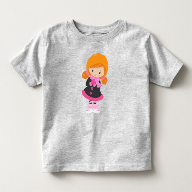 Camiseta Infantil Garota De Pé De Gelo, Garota Bonita, Cabelo Laranj (Frente)