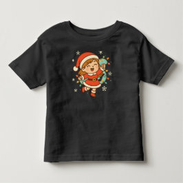 Camiseta Infantil Garota Feliz do Papai Noel com Luzes de Natal