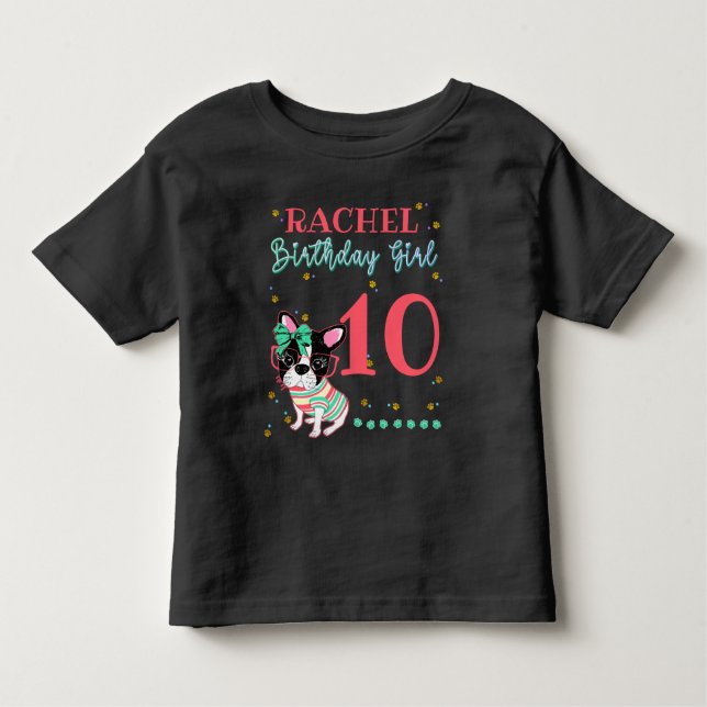 Camiseta Infantil Garota francesa do Bulldog Frenchie Birthday (Frente)
