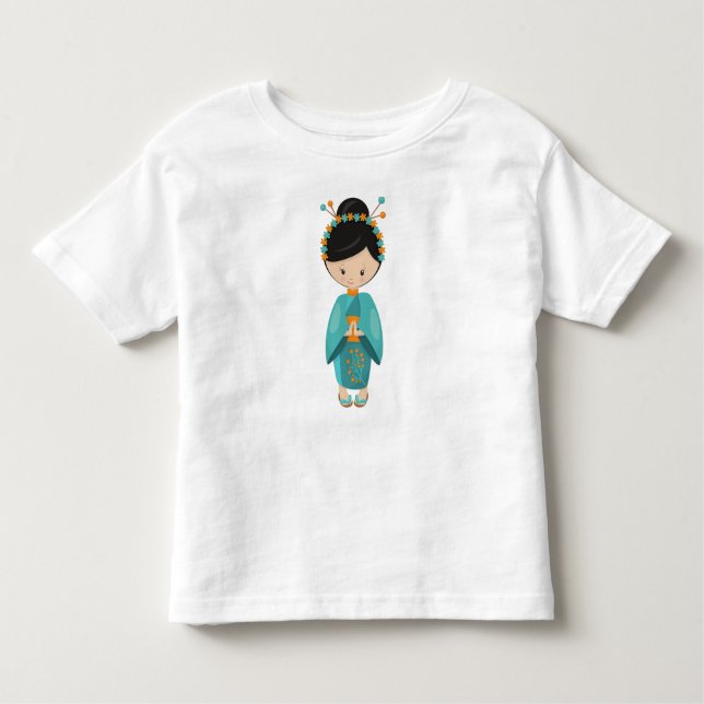 Camiseta Infantil Garota Japonesa, Japão, Garota Bonita, Blue Kimono (Frente)