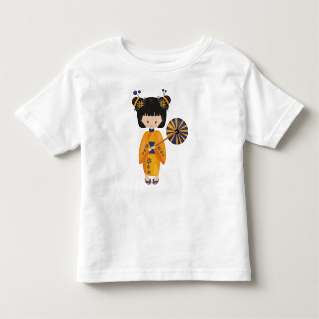 Camiseta Infantil Garota Japonesa, Japão, Garota Bonita, Orange Kimo (Frente)