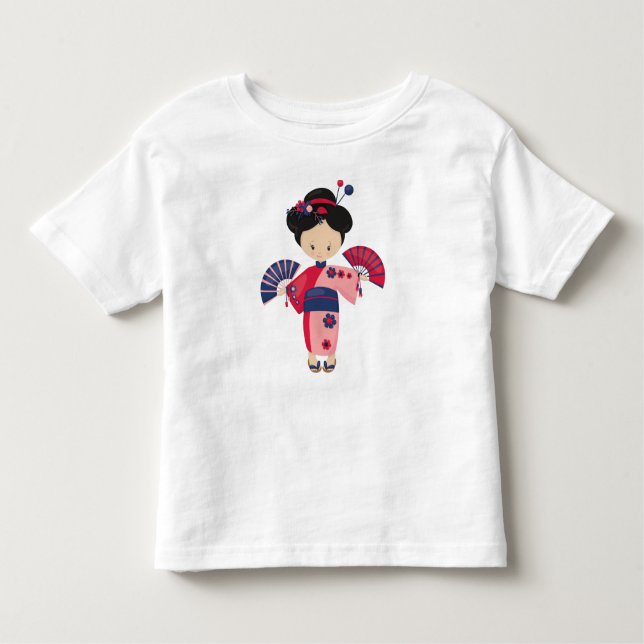 Camiseta Infantil Garota Japonesa, Japão, Garota Bonita, Quimono Ros (Frente)