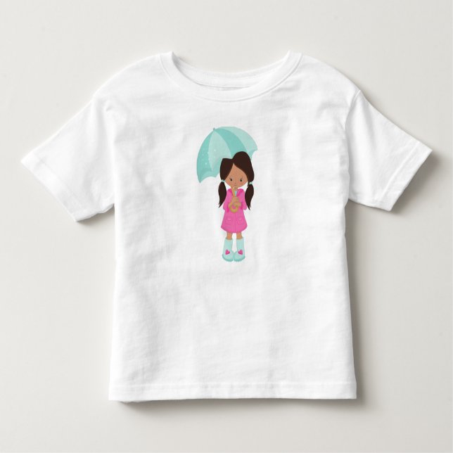 Camiseta Infantil Garota Latina, Garota de Casaco de Chuva, Garota c (Frente)