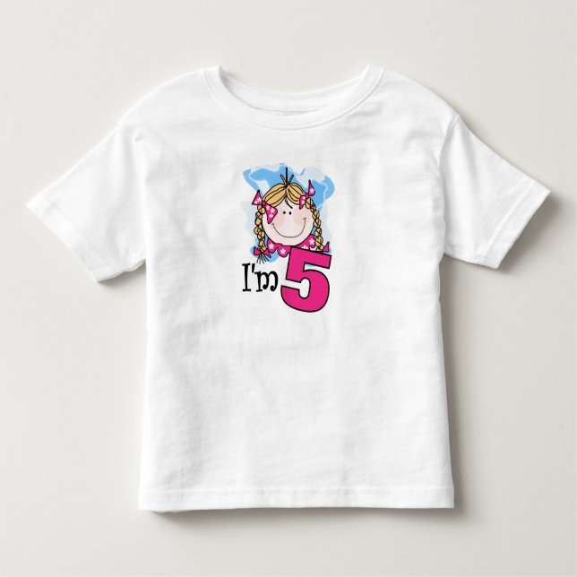 Camiseta Infantil Garota Loira, tenho cinco anos (Frente)