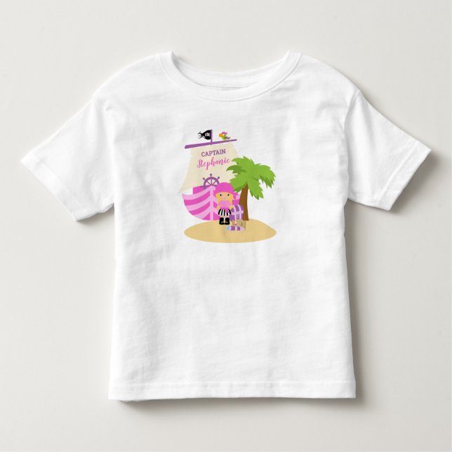 Camiseta Infantil Garota Loura Pirata E Nome Personalizado De Um Gra (Frente)