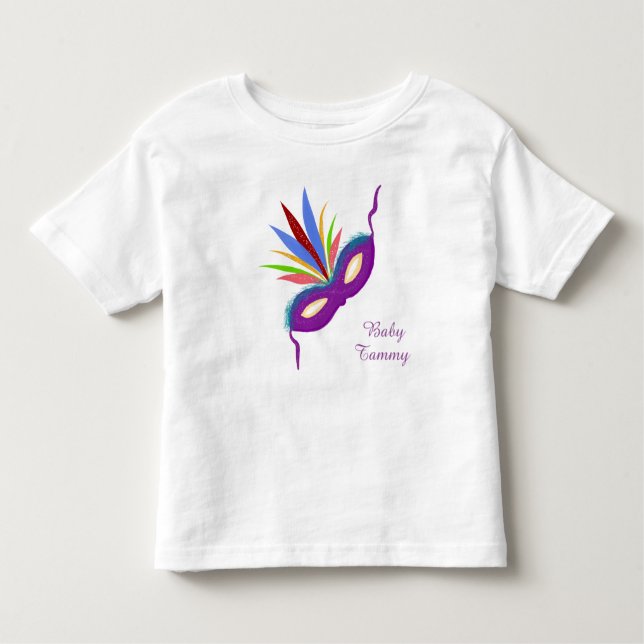 Camiseta Infantil Garota-Máscara-Máscara-Púrpura Festiva (Frente)