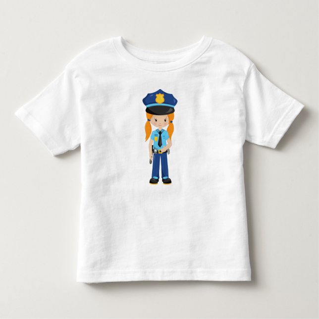 Camiseta Infantil Garota Polícia, Oficial de Polícia, Polícia, Cabel (Frente)