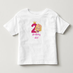 Camiseta Infantil Garota segundo aniversário com Coroa e Número Rosa