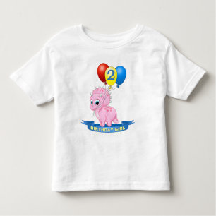 Camiseta Infantil Garota segundo aniversário Rosa Tricerátops Dino
