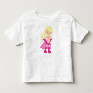 Camiseta Infantil Garota Super-Herói, Cabelo Loiro, Garota Bonita, C