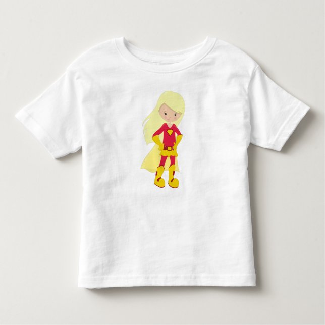 Camiseta Infantil Garota Super-Herói, Cabelo Loiro, Heroína, Fantasi (Frente)