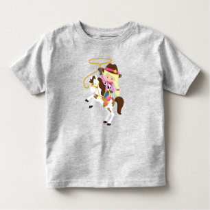 Camiseta Infantil Garota, Xerife, Cavalo, Laço, Cabelo Louro